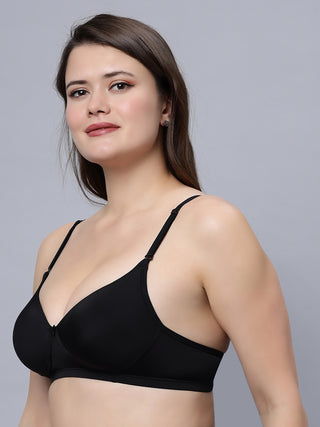 Medium Coverage T-shirt Padded Black and Olive Color Bra (Pack of 2)