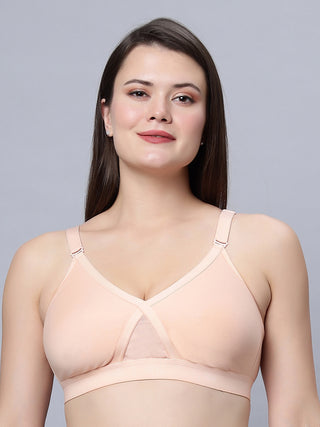 Full Coverage Non Padded Red and Skin color T shirt bra (Pack of 2)