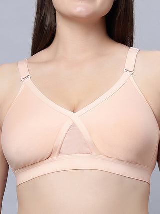 Full Coverage Non Padded Skin and White color T shirt bra (Pack of 2)