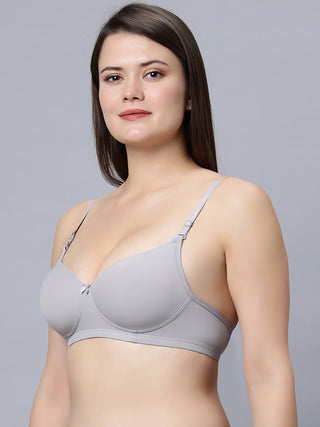 Medium Coverage T-shirt Padded Black and Grey Color Bra (Pack of 2)