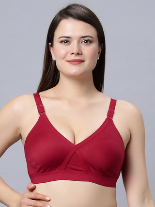 Full Coverage Non Padded Red and White color T shirt bra (Pack of 2)