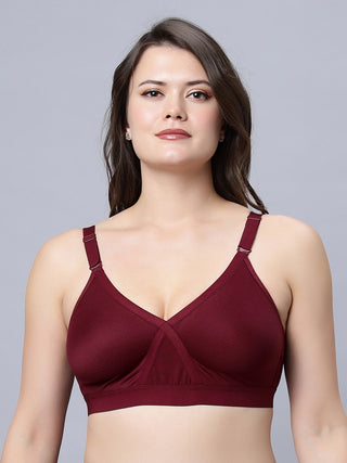 Full Coverage Non Padded Red and Maroon color T shirt bra (Pack of 2)