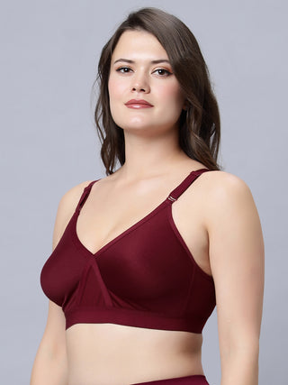 Full Coverage Non Padded Black and Maroon color T shirt bra (Pack of 2)