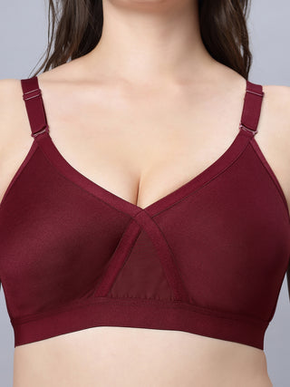 Full Coverage Non Padded Black and Maroon color T shirt bra (Pack of 2)