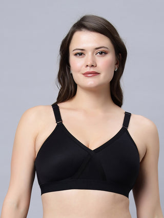 Full Coverage Non Padded Black and Skin color T shirt bra (Pack of 2)