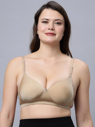 Medium Coverage T-shirt Padded Olive and Skin Color Bra (Pack of 2)