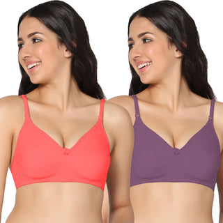 Non padded medium coverage Tomato and Wine Color Everyday Bra (Pack of 2)