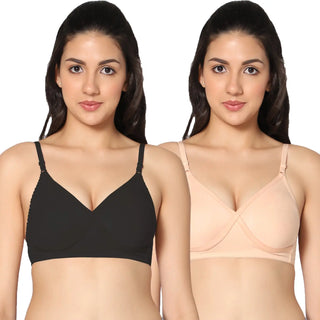 Non-Padded Full Coverage  T-Shirt Bra Black Skin  color  (Pack of 2)