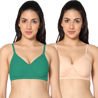 Non-Padded Full Coverage T-Shirt Bra Green Skin color  (Pack of 2)