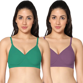 Non-Padded Full Coverage  T-Shirt Bra Green Wine  color  (Pack of 2)