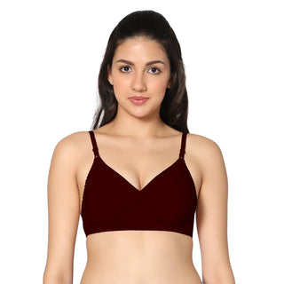 Non-Padded Full Coverage  T-Shirt Bra Maroon Black  color  (Pack of 2)