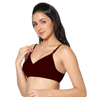 Non-Padded Full Coverage  T-Shirt Bra Maroon Black  color  (Pack of 2)