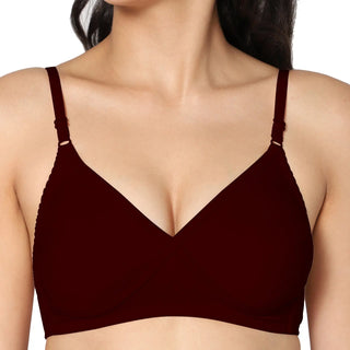 Non-Padded Full Coverage  T-Shirt Bra Maroon Black  color  (Pack of 2)