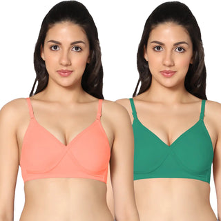 Non-Padded Full Coverage  T-Shirt Bra Peach Green  color  (Pack of 2)