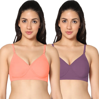 Non-Padded Full Coverage  T-Shirt Bra Peach Wine  color  (Pack of 2)