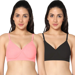 Non-Padded Full Coverage T-Shirt Bra Pink Black color (Pack of 2)