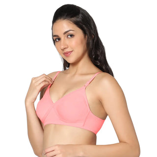 Non-Padded Full Coverage T-Shirt Bra Pink Black color (Pack of 2)