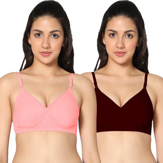 Non-Padded Full Coverage T-Shirt Bra Pink Maroon color  (Pack of 2)