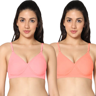 Non-Padded Full Coverage T-Shirt Bra Pink Peach  color (Pack of 2)