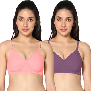 Full Coverage Non-Padded T-Shirt Bra Pink Wine color (Pack of 2)