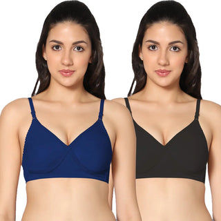 Non-Padded Full Coverage  T-Shirt Bra RoyalBlue Black  color  (Pack of 2)