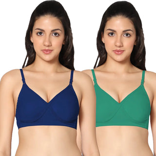 Non-Padded Full Coverage  T-Shirt Bra Royalblue Green  color  (Pack of 2)