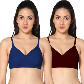 Non-Padded Full Coverage T-Shirt Bra Royalblue Maroon color  (Pack of 2)