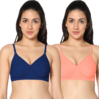 Non-Padded Full Coverage T-Shirt Bra Royalblue Peach color  (Pack of 2)