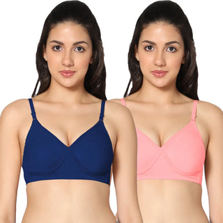 Non-Padded Full Coverage T-Shirt Bra Royalblue Pink color  (Pack of 2)