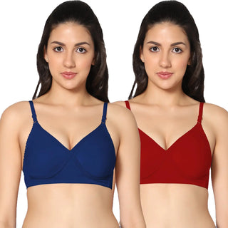 Non-Padded Full Coverage T-Shirt Bra Royalblue Red color  (Pack of 2)