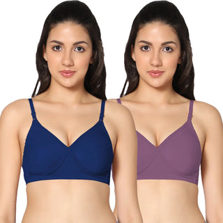 Non-Padded Full Coverage  T-Shirt Bra Royalblue Wine color  (Pack of 2)