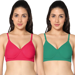 Non-Padded Full Coverage T-Shirt Bra Magenta Green color  (Pack of 2)