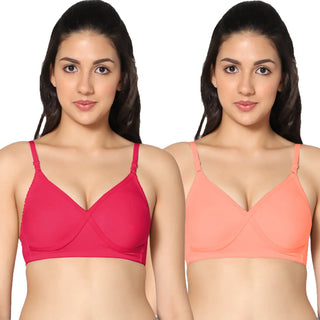 Non-Padded Full Coverage  T-Shirt Bra Magenta Peach color  (Pack of 2)