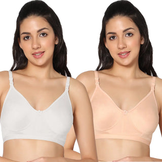 Full Coverage Non-Padded White and skin Color Bra (Pack of 2)