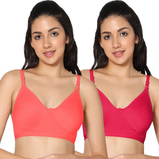 Full Coverage Non-Padded Tomato and Magenta Color Bra (Pack of 2)