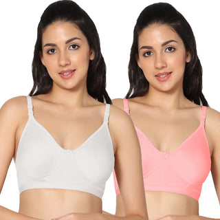 Full Coverage Non-Padded White and Pink Color Bra (Pack of 2)