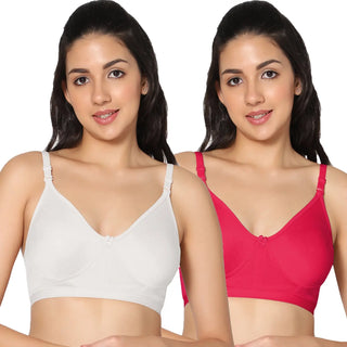 Full Coverage Non-Padded White and Magenta Color Bra (Pack of 2)