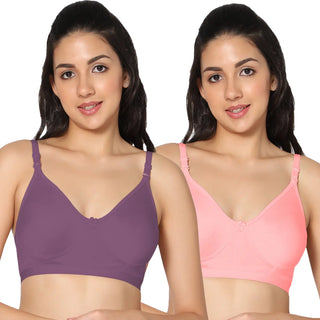 Full Coverage Non-Padded Wine and Pink Color Bra (Pack of 2)