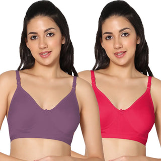 Full Coverage Non-Padded Wine and Magenta Color Bra (Pack of 2)