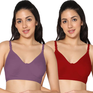 Full Coverage Non-Padded Wine and Red Color Bra (Pack of 2)