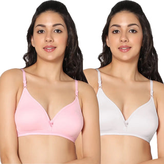 Half Coverage Non-Padded Pink White Color Regular Bra (Pack of 2)