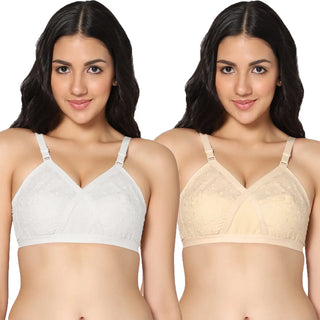 Zoya Non-Padded Full Coverage Embroidery Cotton Bra (Pack of 2) - Incare