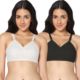 Zoya Non-Padded Full Coverage Embroidery Cotton Bra (Pack of 2) - Incare