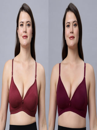 Half Coverage Non-Padded Maroon Wine Color Regular Bra (Pack of 2)