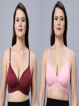 Half Coverage Non-Padded Maroon Pink Color Regular Bra (Pack of 2)