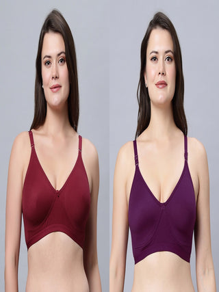 Full coverage Non Padded Bra Maroon Wine color (Pack of 2)