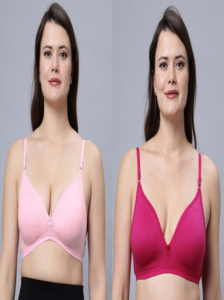 Half Coverage Non-Padded Pink Magenta Color Regular Bra (Pack of 2)