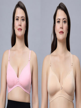 Half Coverage Non-Padded Pink Skin Color Regular Bra (Pack of 2)