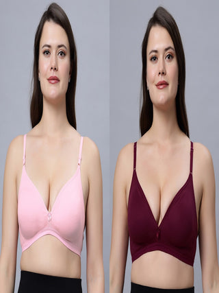 Half Coverage Non-Padded Pink Wine Color Regular Bra (Pack of 2)