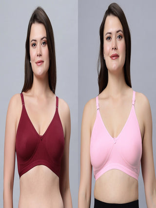 Full coverage Non Padded Bra Maroon Pink color (Pack of 2)